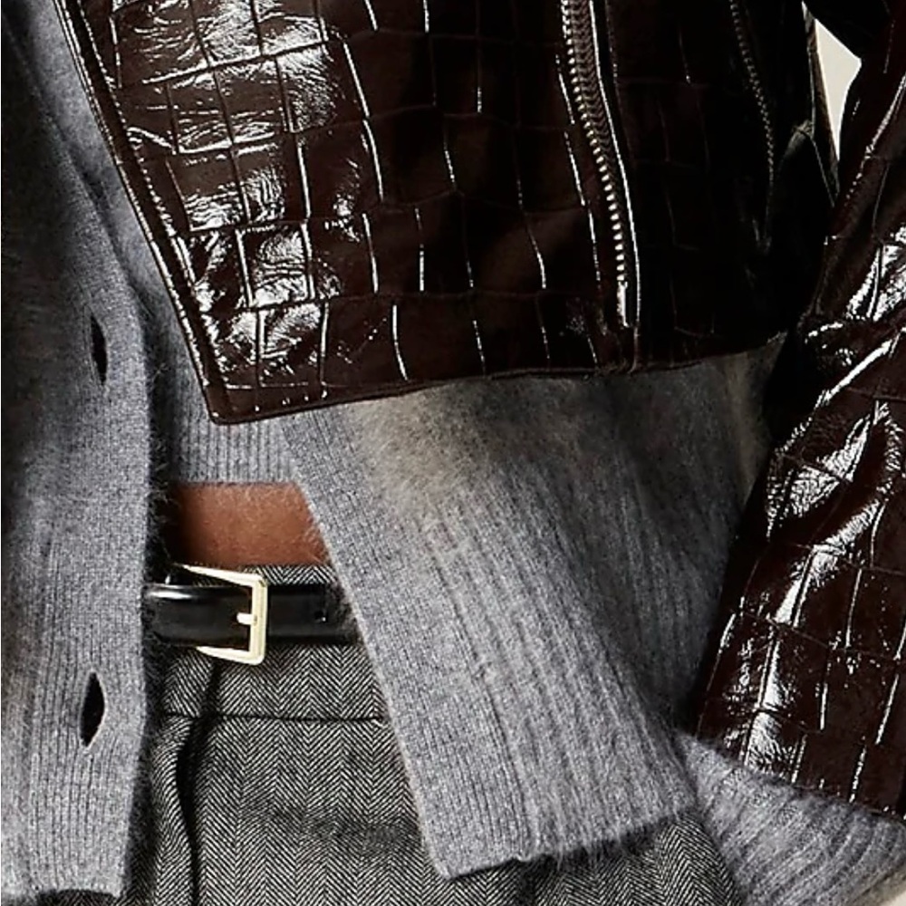Collection moto jacket in croc-embossed lamb leather